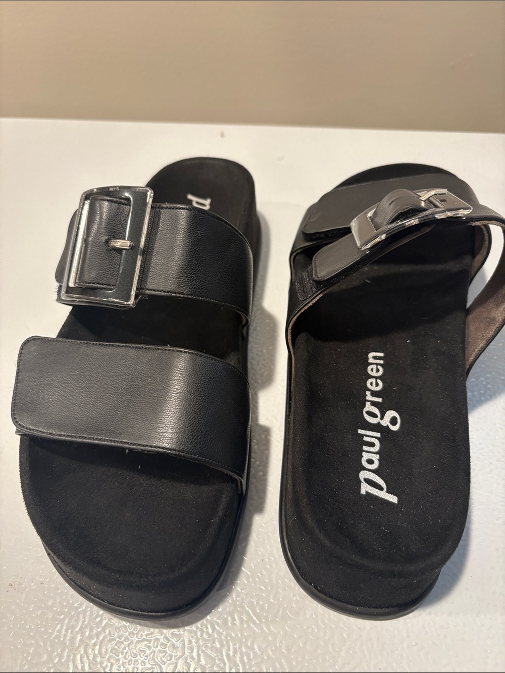 Paul Green Black Double-Strap Buckle Sandals - Picture 3 of 9